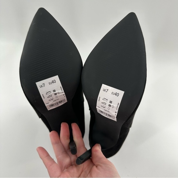 New look womens pointy toe ankle boots size 40 black faux suede stilettos - Picture 6 of 13